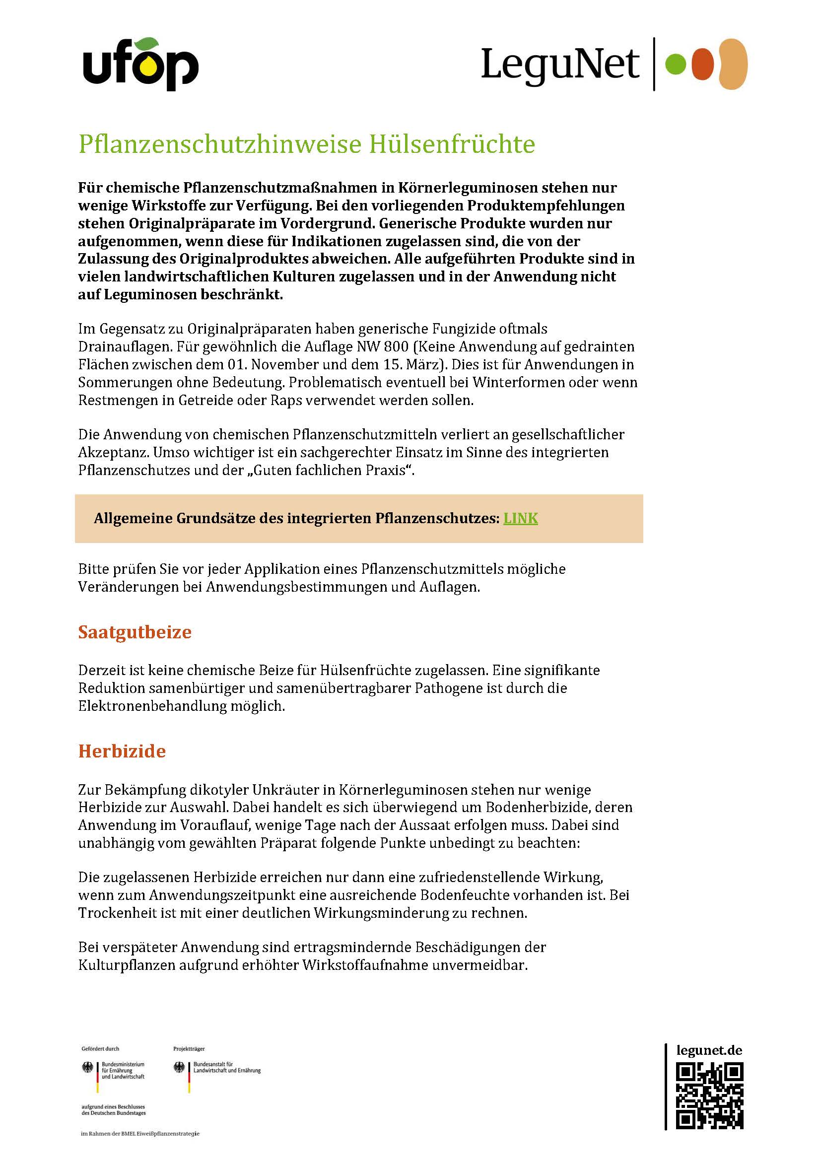 Titelseite Pflanzenschutzempfehlungen Hülsenfrüchte.